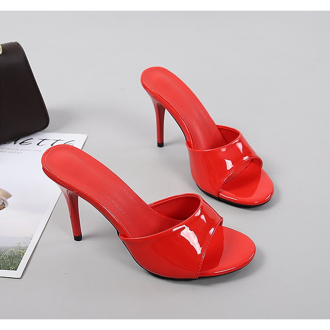 Dép quai ngang chất da bóng thời trang, gót nhọn 9cm