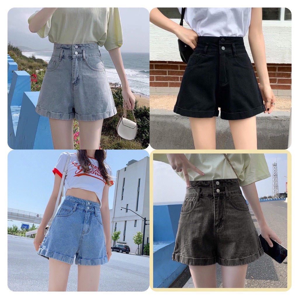 Quần sooc bò jean nữ cạp cao shorts jeans phong cách Hàn Quốc sành điệu style