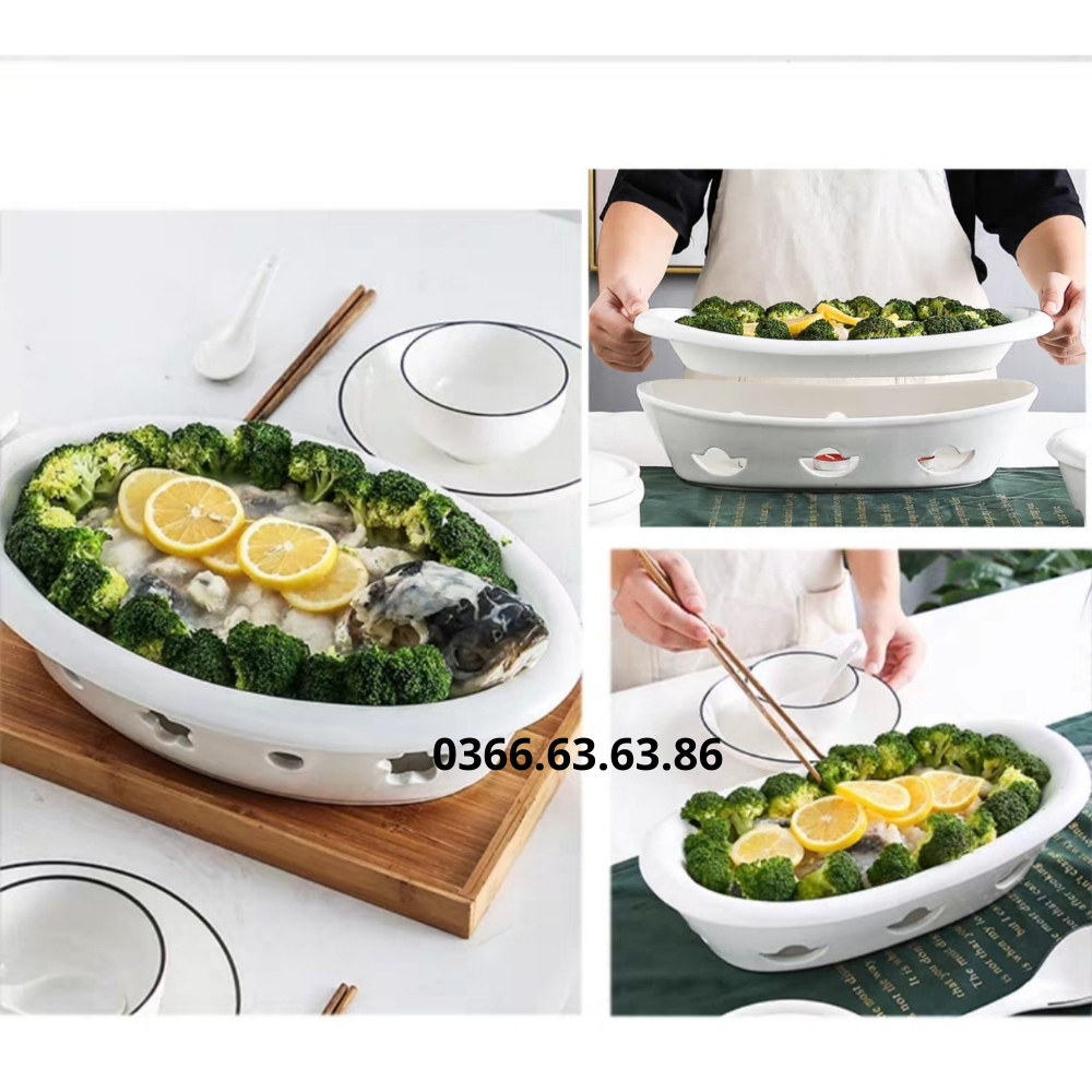Đĩa sứ hâm nóng thức ăn bằng nến, chất liệu sứ trắng cao cấp, kích thước 35cm, 40cm, 45cm