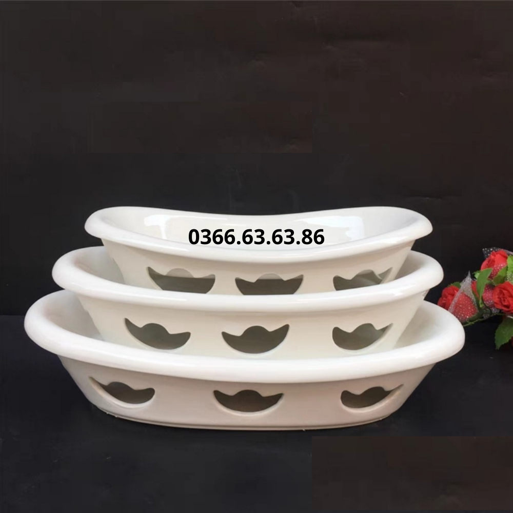 Đĩa sứ hâm nóng thức ăn bằng nến, chất liệu sứ trắng cao cấp, kích thước 35cm, 40cm, 45cm