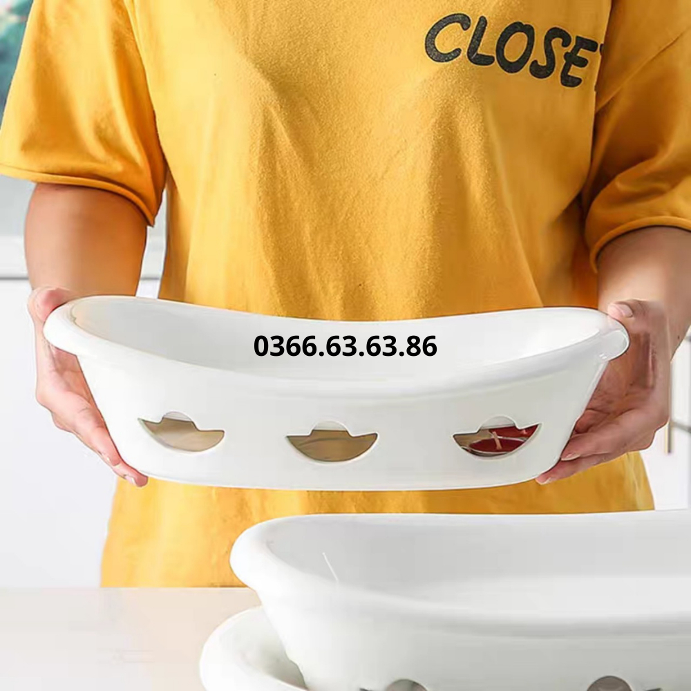 Đĩa sứ hâm nóng thức ăn bằng nến, chất liệu sứ trắng cao cấp, kích thước 35cm, 40cm, 45cm