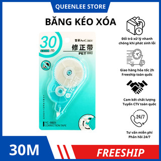 Băng kéo xóa bút bi 30m bút xóa kéo xóa lỗi sai viết ngay được sau khi xóa cuộn lớn 30m queenlee store