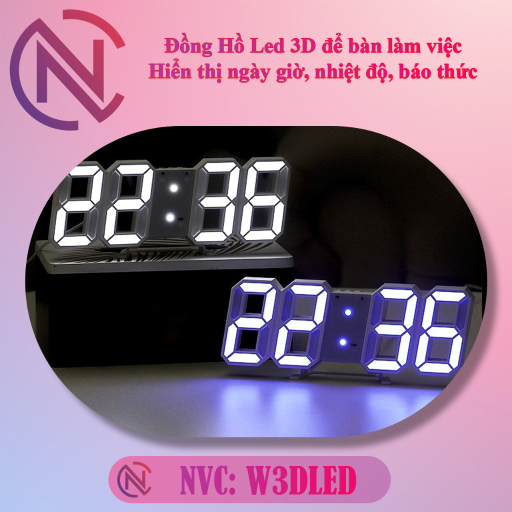 Đồng hồ led 3D để bàn làm việc, bàn chơi game, hiển thị ngày tháng giờ, nhiệt độ - NVC Shop