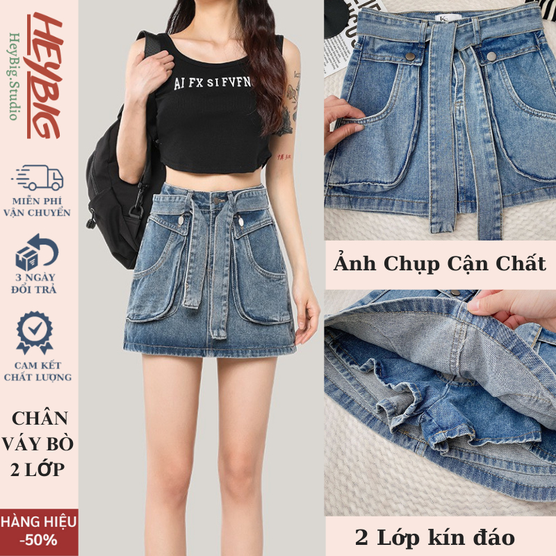 Chân Váy Jean Y2K Chữ A CẠP CAO Dáng Ngắn HeyBig, quần short bò jeans ngắn 2 túi TẶNG KÈM ĐAI T15 Zip Tôn Dáng | BigBuy360 - bigbuy360.vn