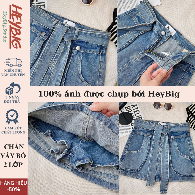 Chân Váy Jean Y2K Chữ A CẠP CAO Dáng Ngắn HeyBig, quần short bò jeans ngắn 2 túi TẶNG KÈM ĐAI T15 Zip Tôn Dáng | BigBuy360 - bigbuy360.vn