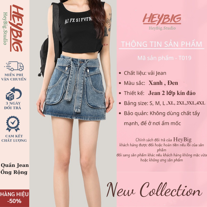 Chân Váy Jean Y2K Chữ A CẠP CAO Dáng Ngắn HeyBig, quần short bò jeans ngắn 2 túi TẶNG KÈM ĐAI T15 Zip Tôn Dáng | BigBuy360 - bigbuy360.vn