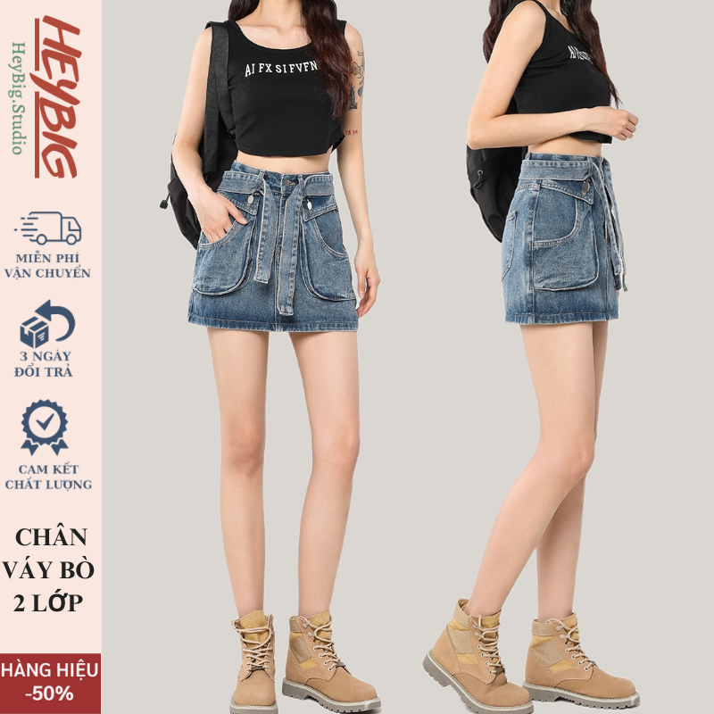 Chân Váy Jean Y2K Chữ A CẠP CAO Dáng Ngắn HeyBig, quần short bò jeans ngắn 2 túi TẶNG KÈM ĐAI T15 Zip Tôn Dáng | BigBuy360 - bigbuy360.vn