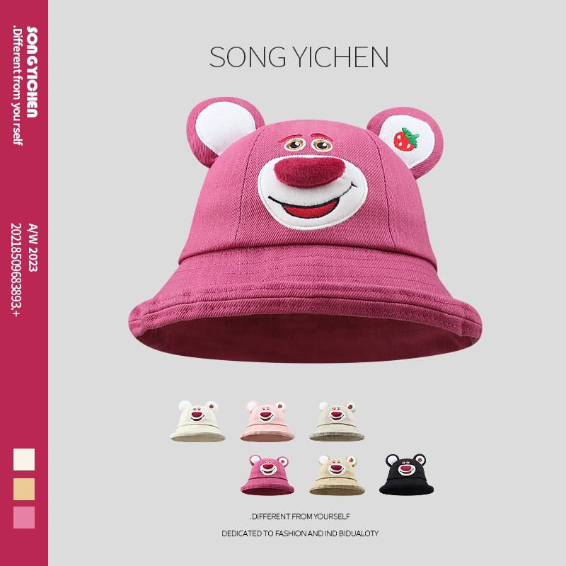 Nón Tai Bèo Che Nắng Họa Tiết Gấu Và Dâu Tây Dễ Thương Cho Nữ Sinh