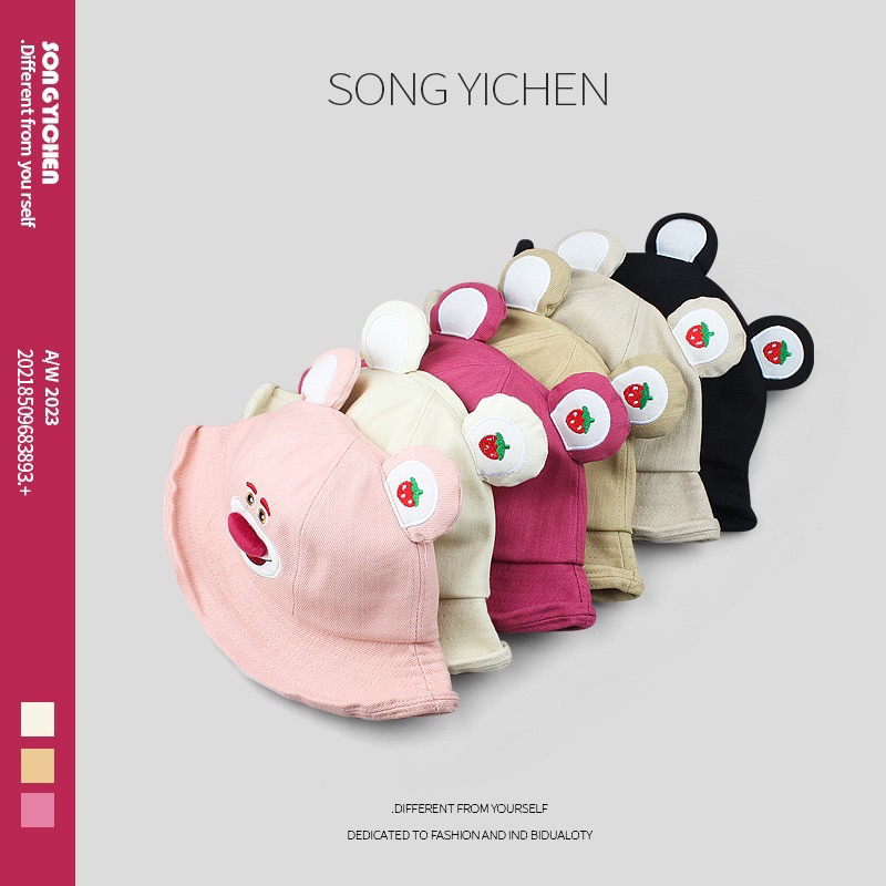 Nón Tai Bèo Che Nắng Họa Tiết Gấu Và Dâu Tây Dễ Thương Cho Nữ Sinh