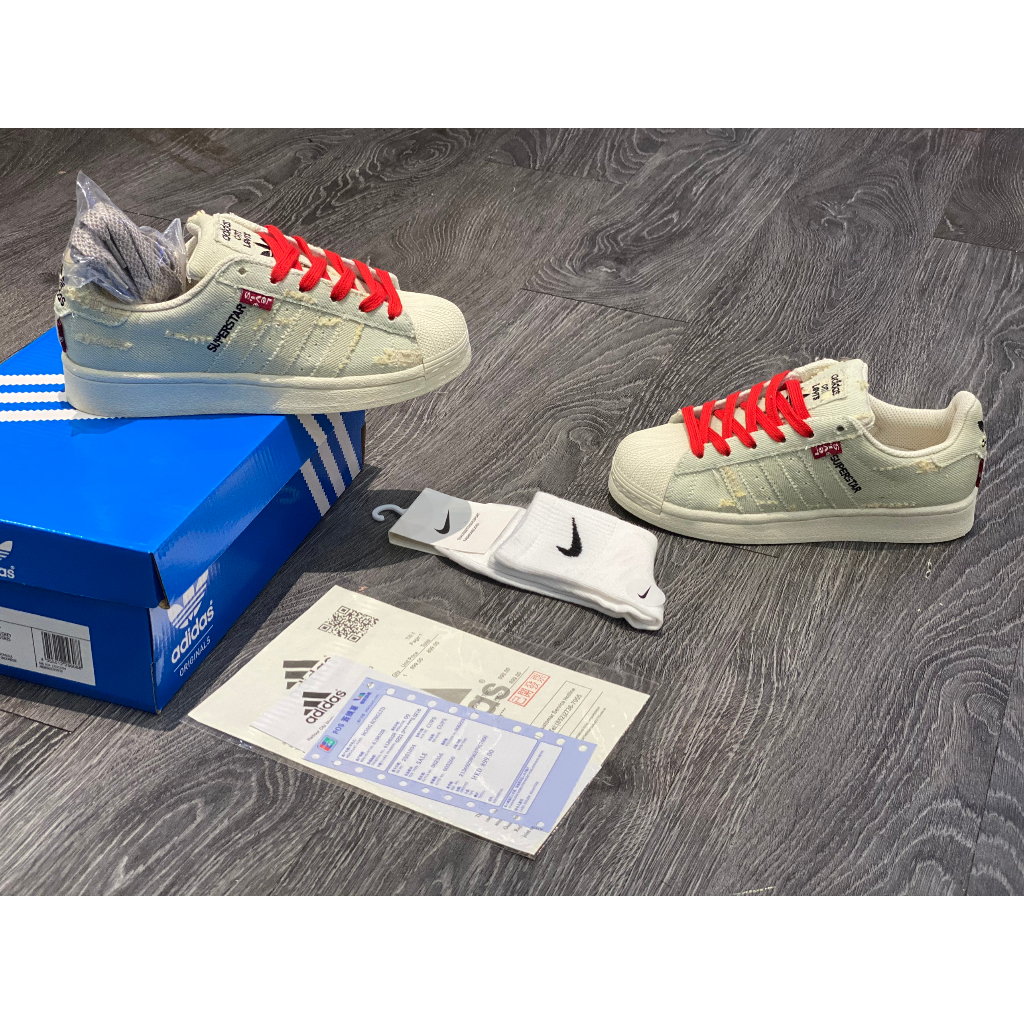 Giày Sneaker Cao Cấp AD/D Levis Superstar Vải kem 2023 Freeship+Tặng Tất