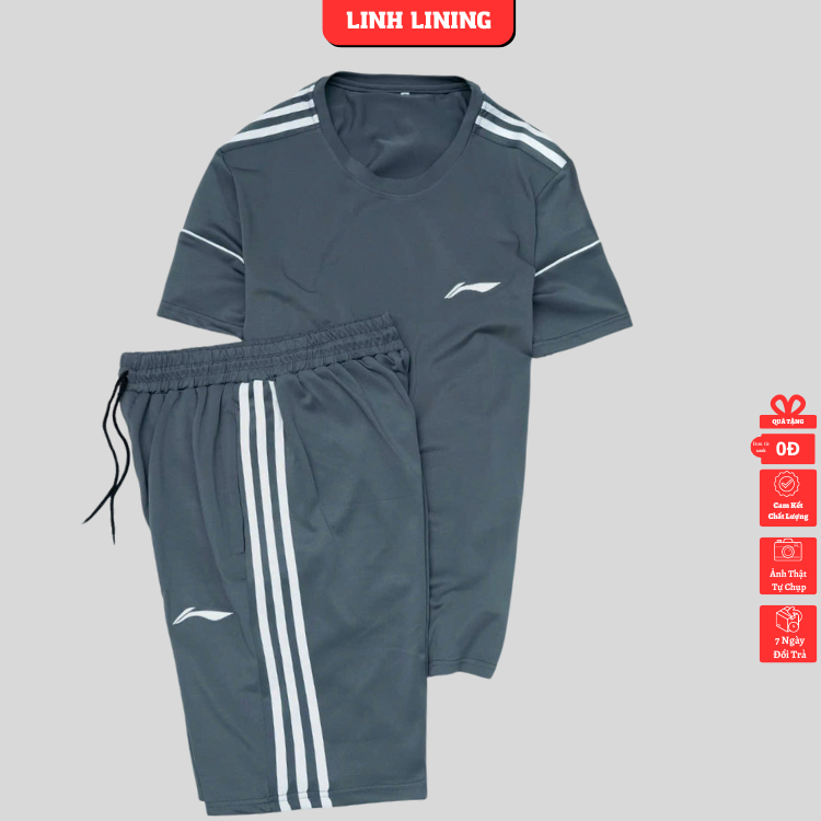 Bộ thể thao nam hè 3 sọc ngắn tay bộ thể thao lining nam tập gym nam cao cấp xuất khẩu