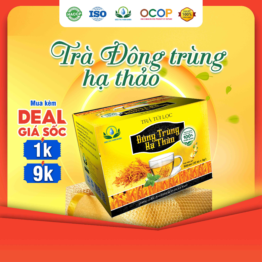 Trà Đông Trùng Hạ Thảo hộp 30 Túi Lọc x 3Gram Siêu Thị Thiên Nhiên