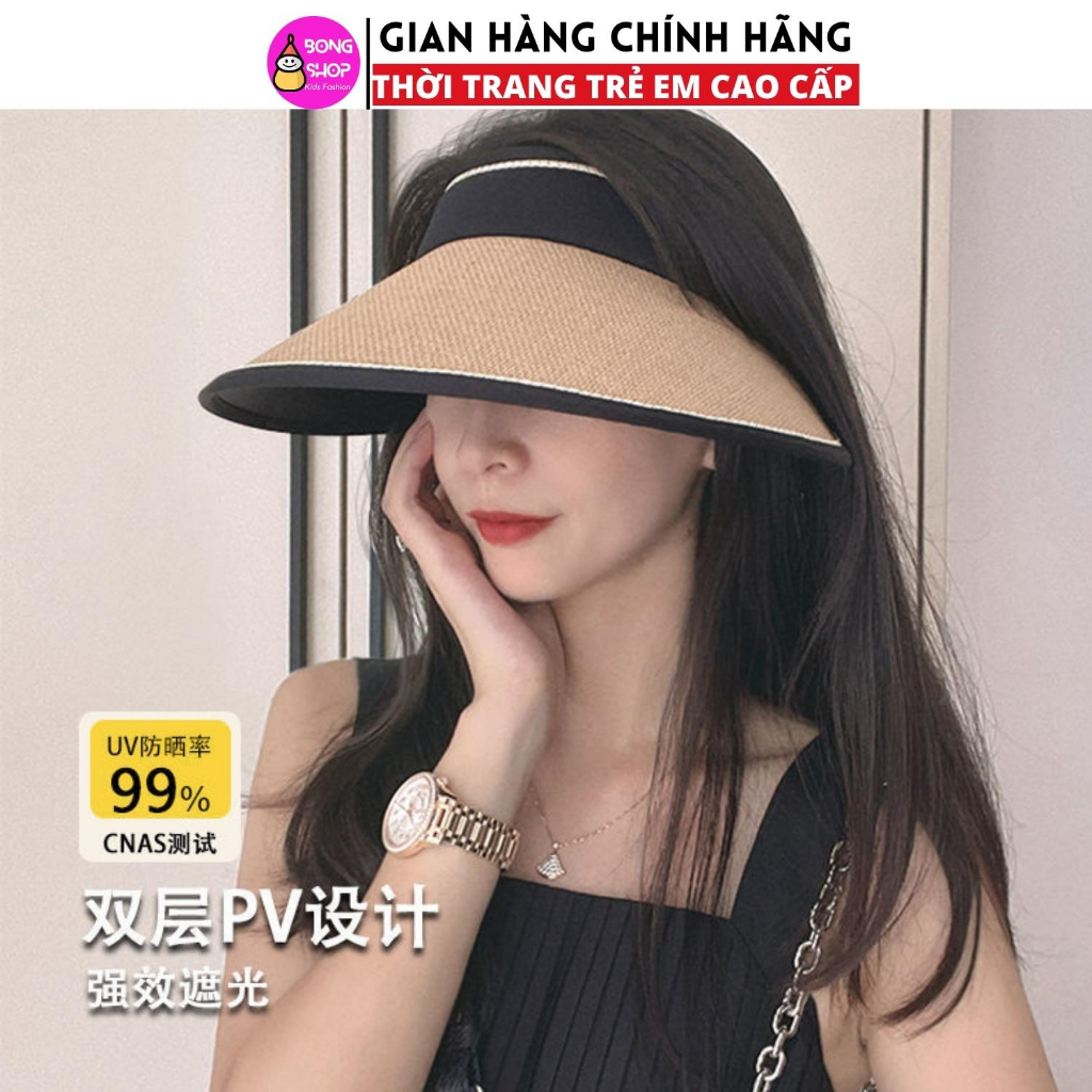 Mũ cói đi biển rộng vành nữ MARY nón cói lưỡi trai vành rộng nửa đầu chống nắng