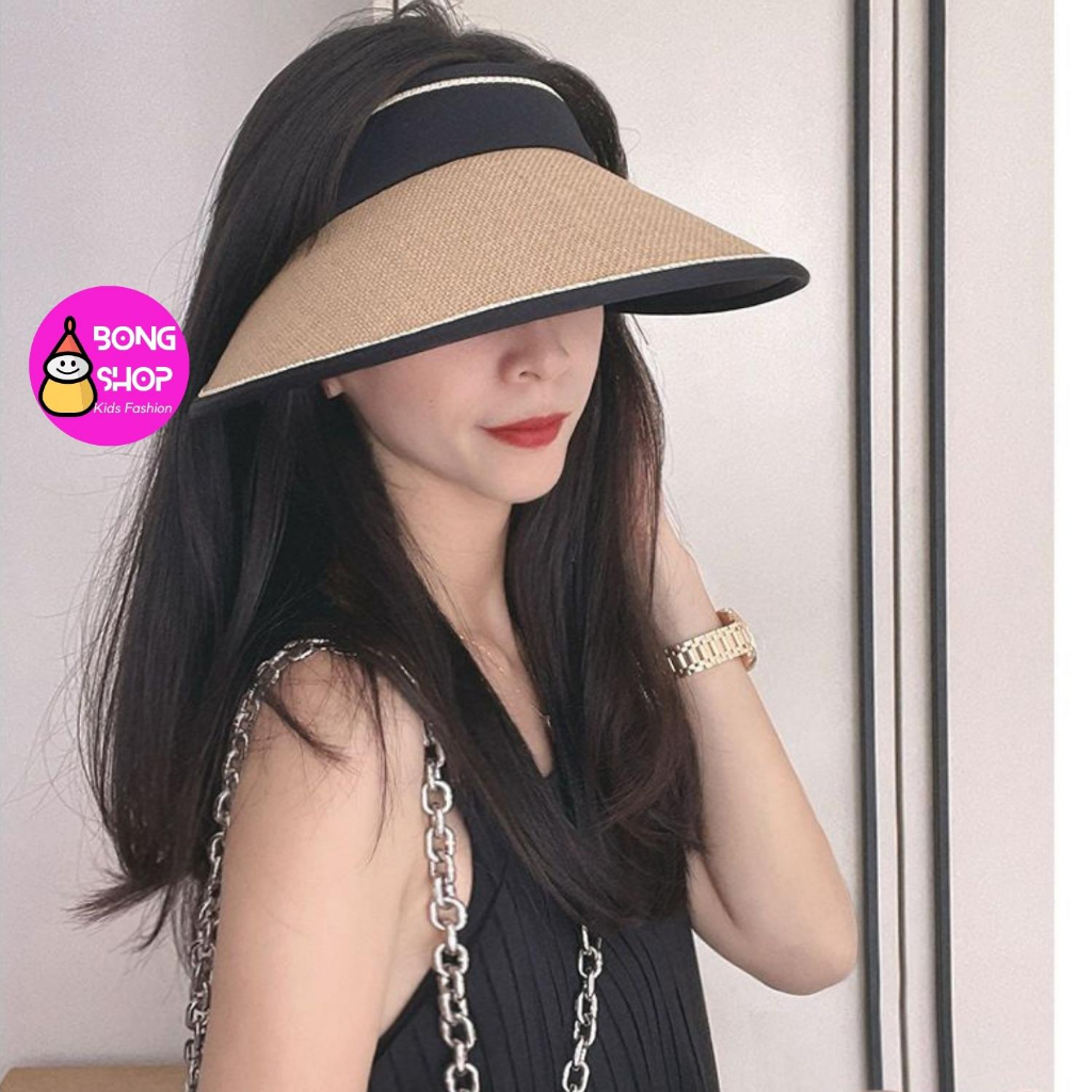 Mũ cói đi biển rộng vành nữ MARY nón cói lưỡi trai vành rộng nửa đầu chống nắng