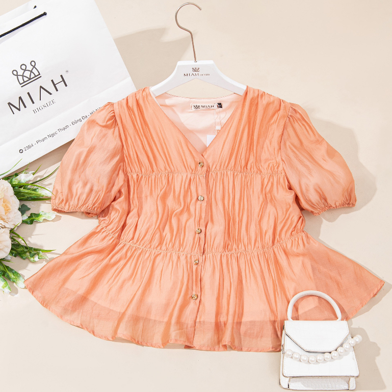 Áo kiểu bigsize Emily nữ tay bo chun chất voan lụa cực mát thiết kế tiểu thư bánh bèo nhiều màu che MIAH Bigsize AOK0004