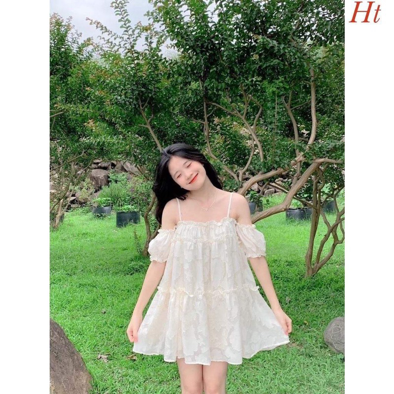 Váy hai dây hoa nổi HT12