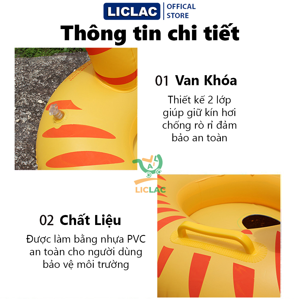 Phao bơi xỏ chân chống lật hình Con Hổ cho bé, Phao bơi trẻ em hình thú có tay nắm 2 bên đảm bảo an toàn - LICLAC