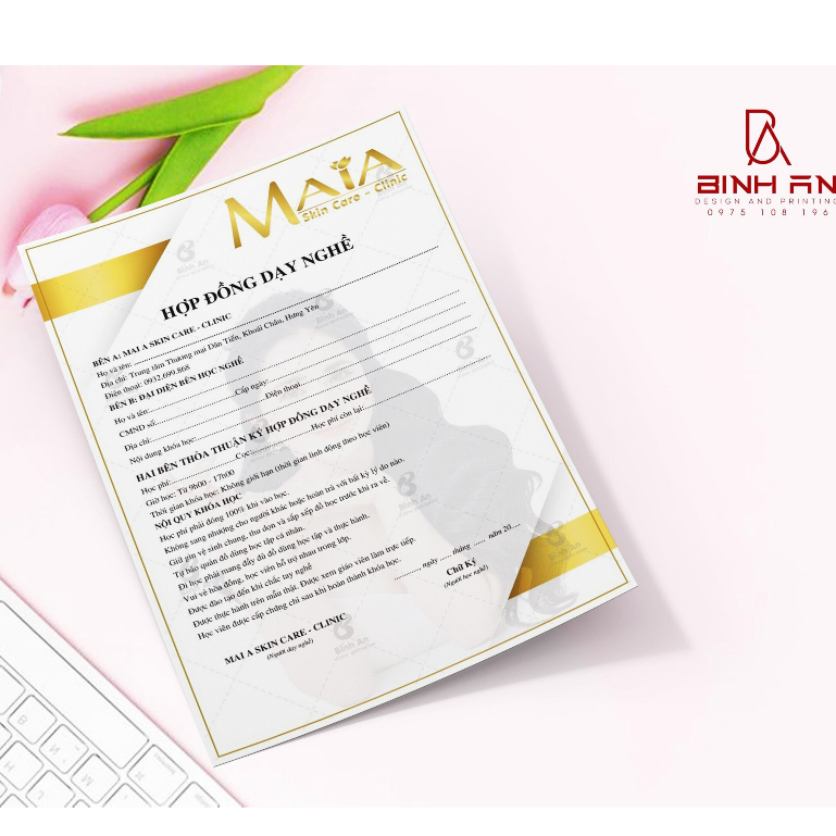 Hợp đồng đào tạo nghề spa, nail mi, salon giấy cứng C300 SL 1 tờ, Thiết kế theo yêu cầu miễn phí Bình An