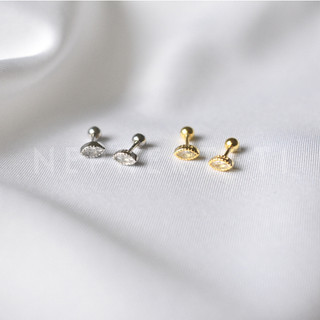 Khuyên tai bạc 925 mini - Đá giọt nước chốt bi vặn - Nepherteti