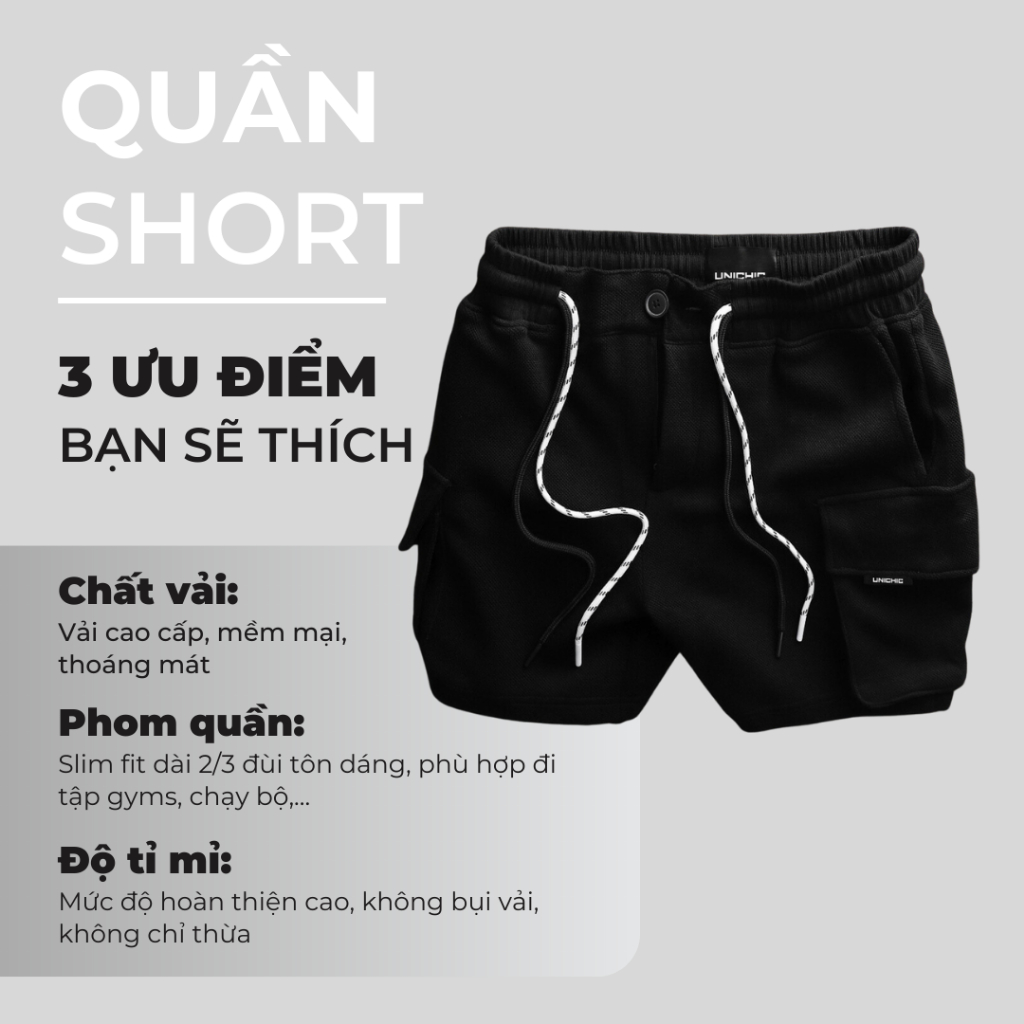 Quần Lửng Nam Màu Xám,Đen, Trắng, Đen, Nâu Quần Short Nam Tập Gym, Chạy Bộ QDTH271 Unichic
