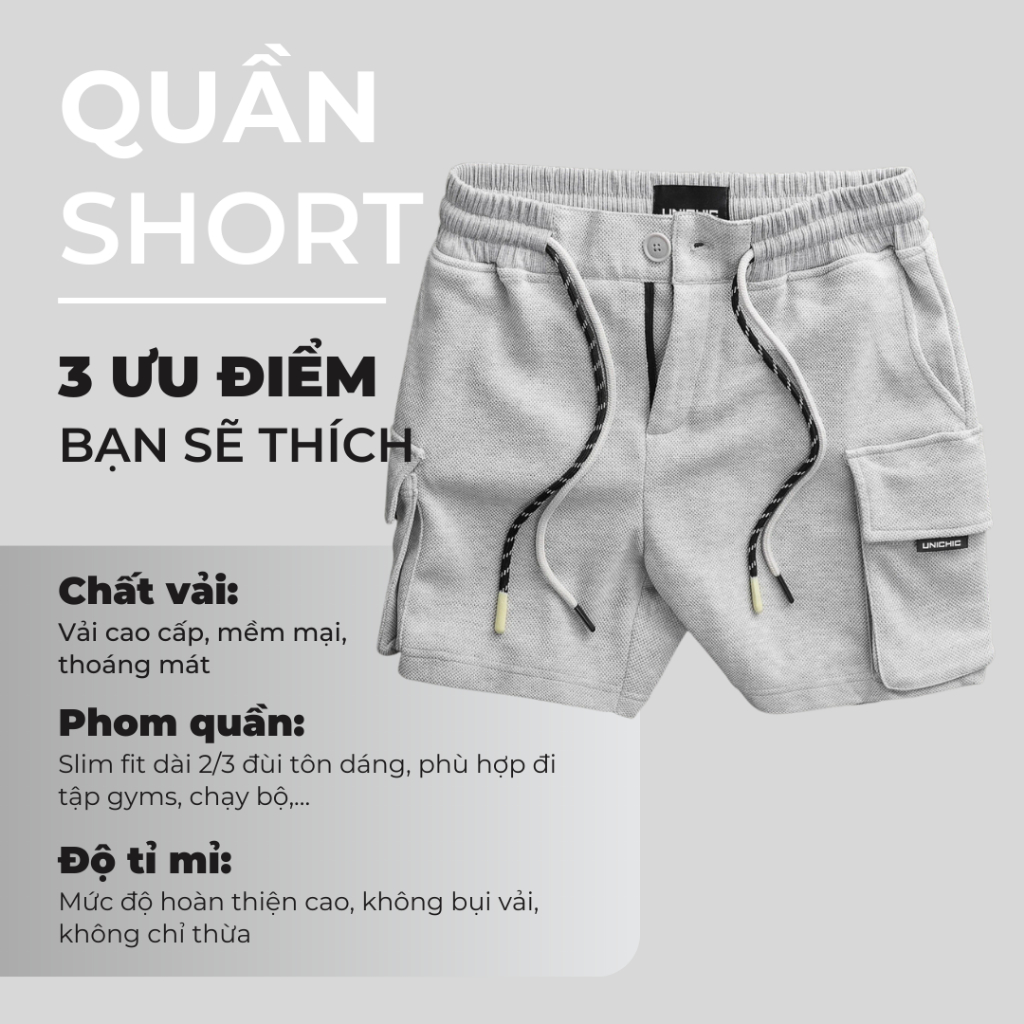 Quần Lửng Nam Màu Xám,Đen, Trắng, Đen, Nâu Quần Short Nam Tập Gym, Chạy Bộ QDTH271 Unichic