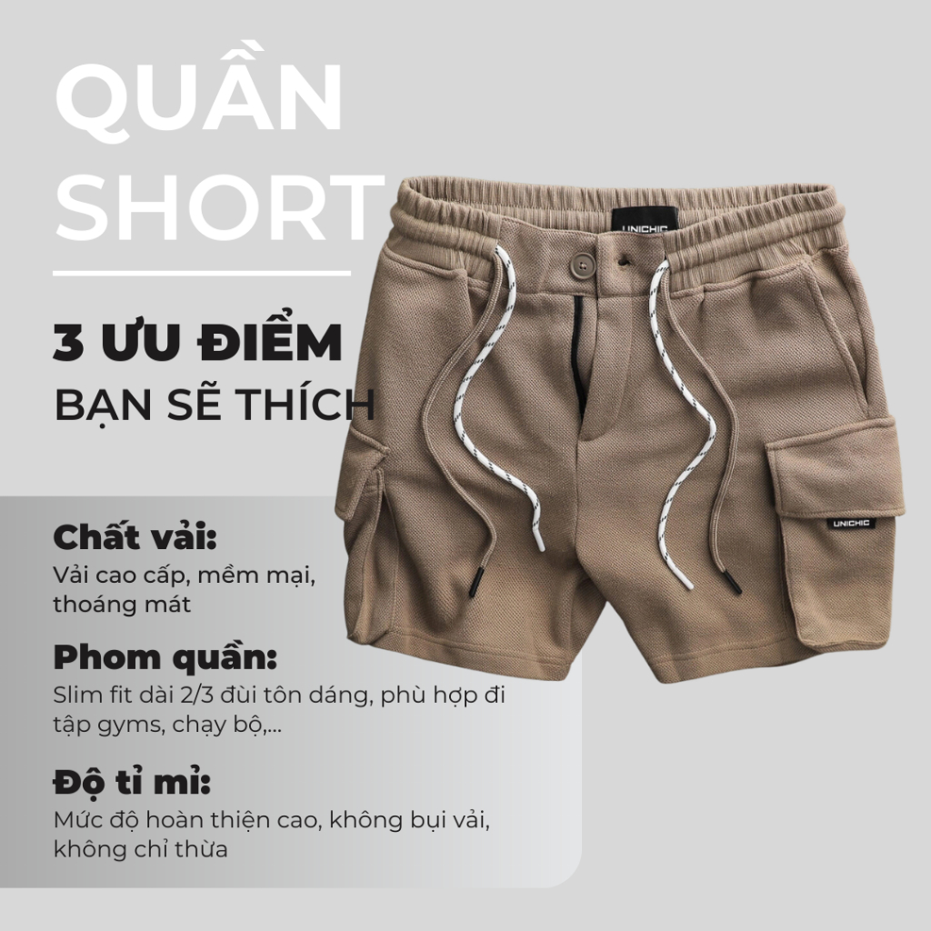 Quần Lửng Nam Màu Xám,Đen, Trắng, Đen, Nâu Quần Short Nam Tập Gym, Chạy Bộ QDTH271 Unichic