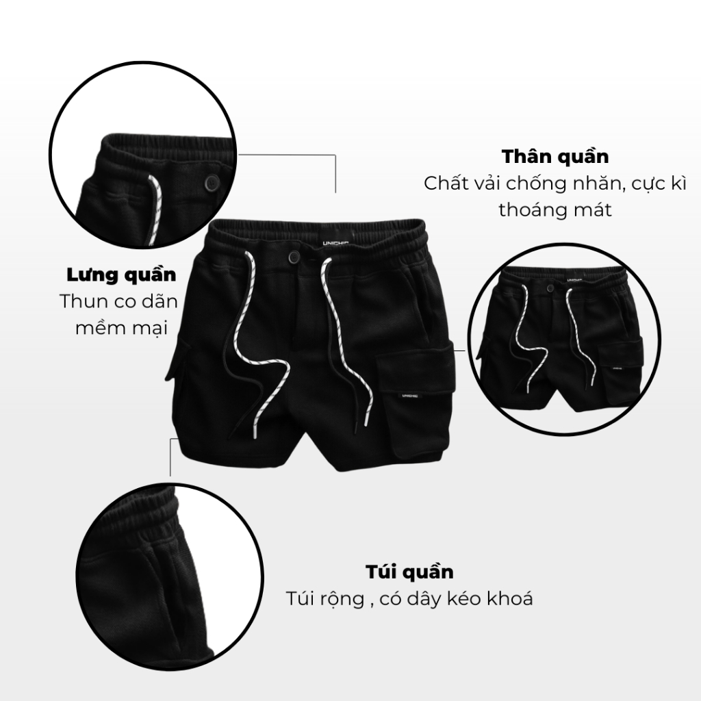 Quần Lửng Nam Màu Xám,Đen, Trắng, Đen, Nâu Quần Short Nam Tập Gym, Chạy Bộ QDTH271 Unichic