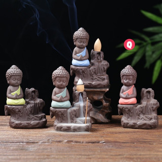 Thác khói trầm hương gốm cao cấp phật tọa bên suối tặng kèm 5 nụ trầm