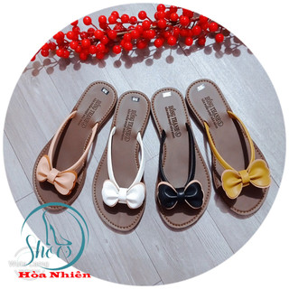 Xăng đan nữ đế bằng, dép nữ quai kẹp da nơ xuất xịn