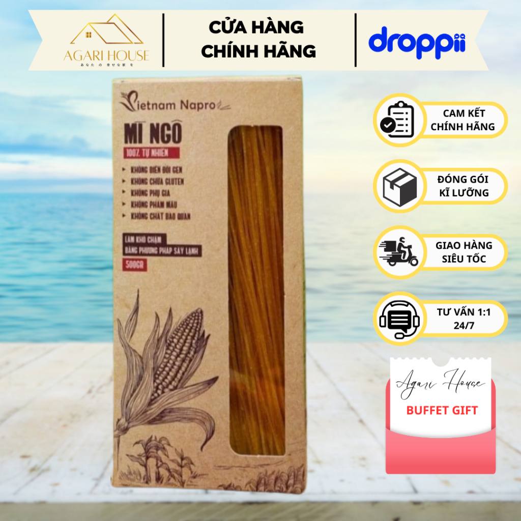 Mì ngô VIETNAM NAPRO dùng chế biến mì Ý, mì trộn, hủ tiếu, nhúng lẩu hộp 500gr