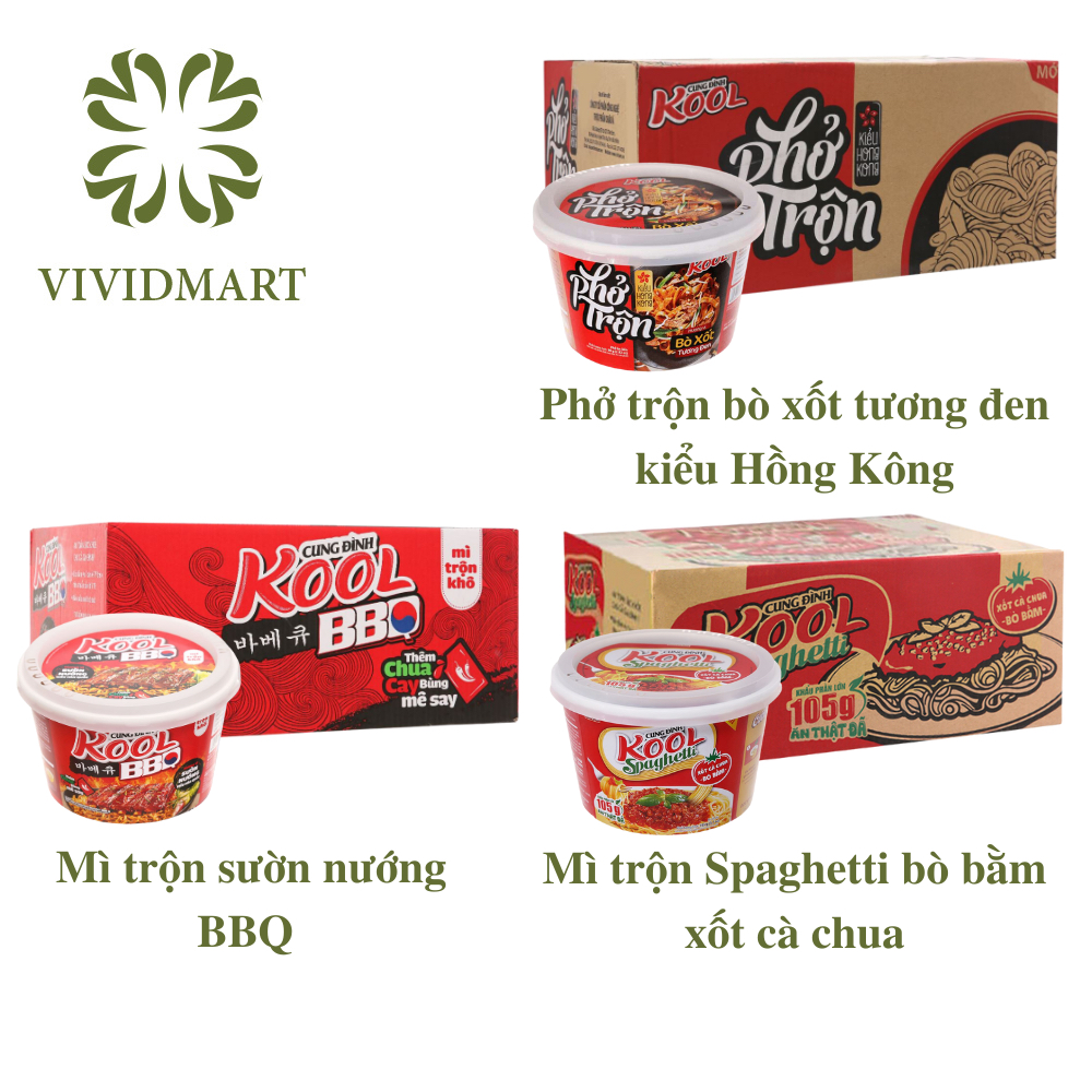- AFOTECH - Tô Cung Đình Kool 3 vị: Mì trộn Spaghetti, mì trộn BBQ sườn nướng, phở trộn bò tương đen