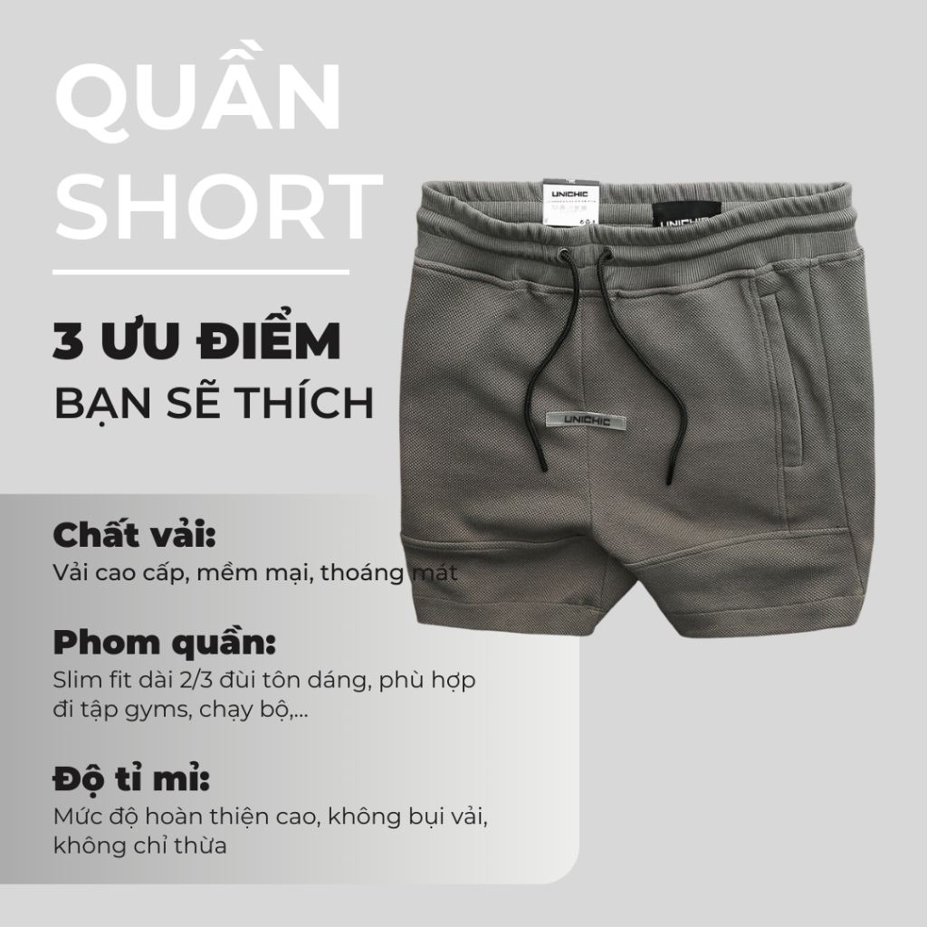 Quần Lửng Nam Màu Xám,Đen, Xanh Rêu Quần Short Nam Tập Gym, Chạy Bộ QDA9000 Unichic