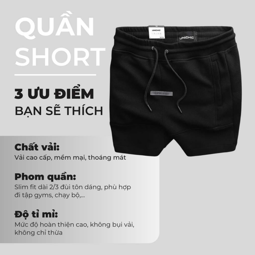 Quần Lửng Nam Màu Xám,Đen, Xanh Rêu Quần Short Nam Tập Gym, Chạy Bộ QDA9000 Unichic