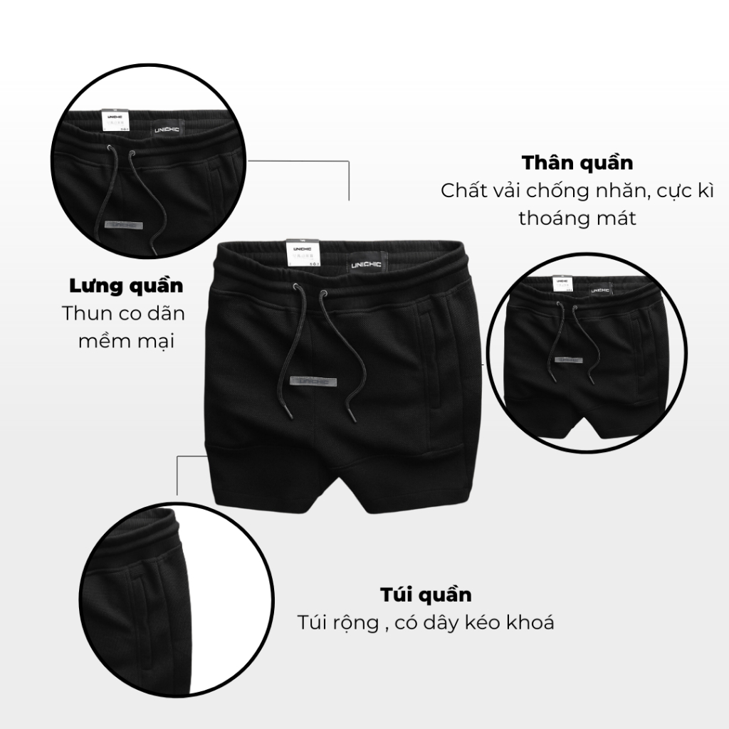 Quần Lửng Nam Màu Xám,Đen, Xanh Rêu Quần Short Nam Tập Gym, Chạy Bộ QDA9000 Unichic