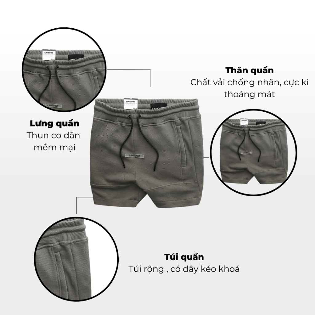 Quần Lửng Nam Màu Xám,Đen, Xanh Rêu Quần Short Nam Tập Gym, Chạy Bộ QDA9000 Unichic