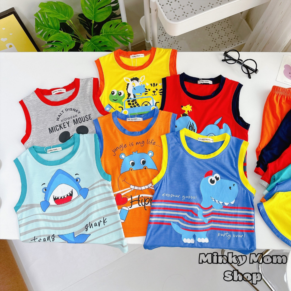 🎯SIZE ĐẠI🎯 Bộ quần áo thun lạnh Minky Mom ba lỗ, bộ balo thun lạnh sát nách in hình size 90 -180 size10-40kg