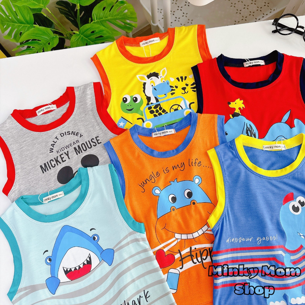 🎯SIZE ĐẠI🎯 Bộ quần áo thun lạnh Minky Mom ba lỗ, bộ balo thun lạnh sát nách in hình size 90 -180 size10-40kg