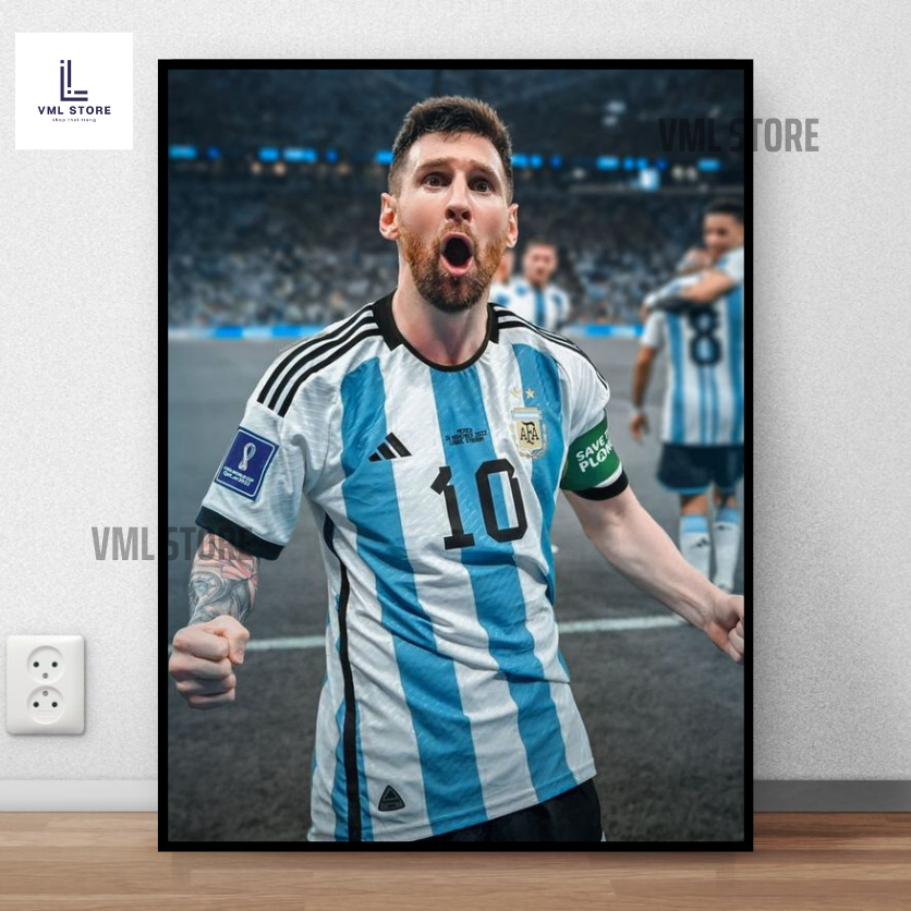 Poster Messi, Khung Ảnh Bóng Đá - Poster Bóng Đá Trang Trí, Để Bàn, Treo Tường VML:MS02
