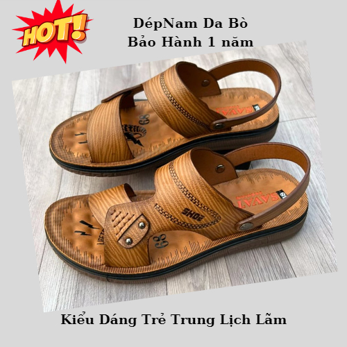 Dép Nam Da Cao Cấp Da Bò Nappan Nguyên Tấm Đế Mát Xa Chân Sang Trọng Lịch Lãm