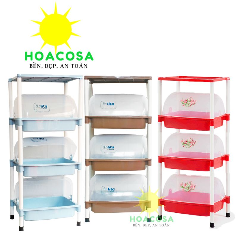 Kệ Đựng Chén Bát 3 Tầng Có Nắp Đậy Nhựa Hiệp Thành- Bền, Đẹp, Tiện Lợi- Đồ Gia Dụng Hoacosa