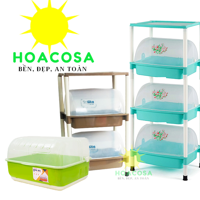 Kệ Đựng Chén Bát Có Nắp Đậy Các Loại: Đơn/ 2 Tầng/ 3 Tầng Chống Bụi Tiện Lợi- Đồ Gia Dụng Hoacosa.