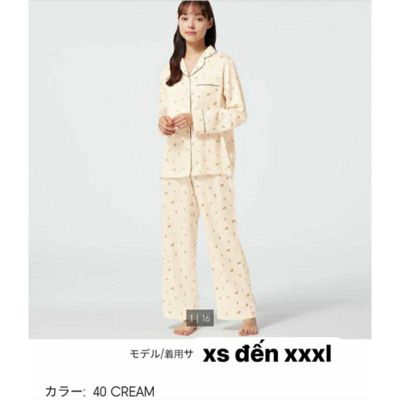 Bộ đồ ngủ nữ Gu bộ Pyjama Gu chất vải thấm mồ hôi mát nhẹ