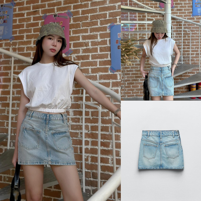 Chân váy Zara chân váy denim jeans mini túi ngược Zara xuất C023
