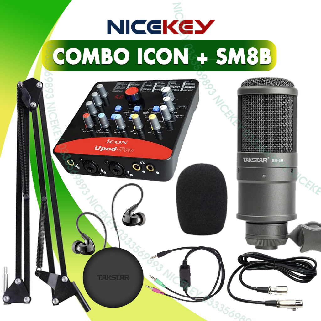Combo Livestream Thu Âm TAKSTAR Mic SM-8B, Soundcard Icon Upod Pro, Tai nghe TS2260
