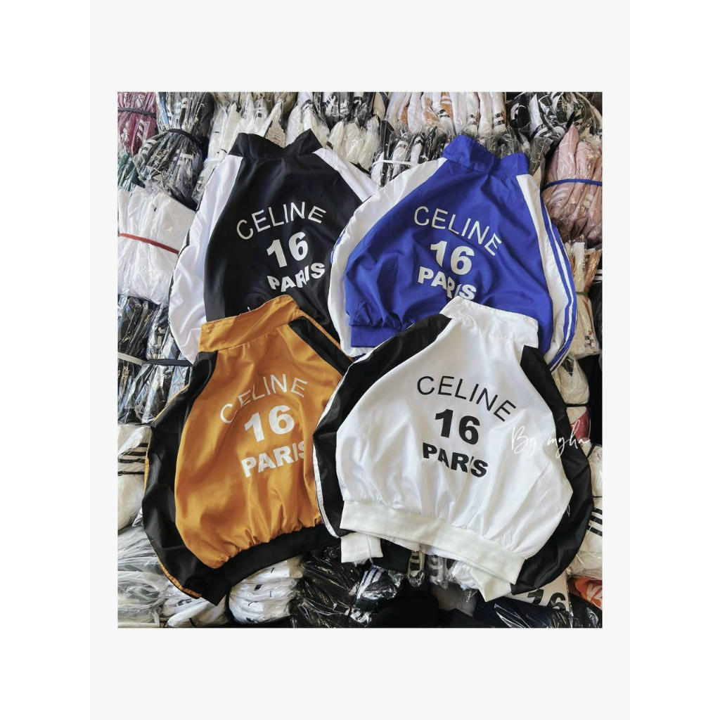 Áo khoác dù gió Nữ Kiểu Lửng cánh Dơi ,Sọc Tay 2 lớp Chữ CELINE 16 ,Phối Màu - Áo Bomber Có khóa kéo zip