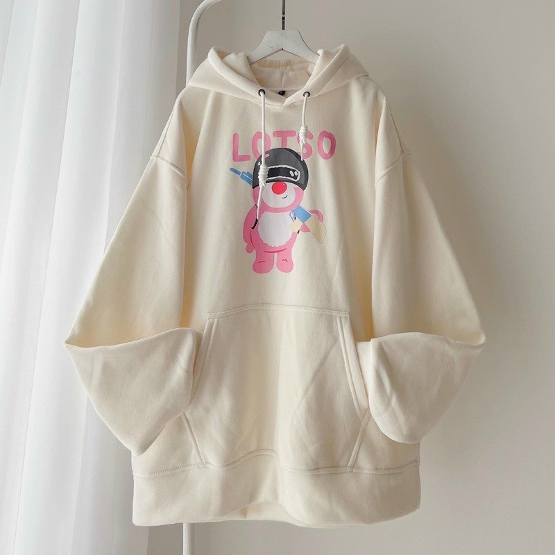 Áo Hoodie Chữ LOTSO Hình Gấu Phối Túi , Khoác Nỉ Có Nón Mũ 2 Lớp Cặp Đôi Nam Nữ Couple -Form Rộng Unisex Hàn Quốc
