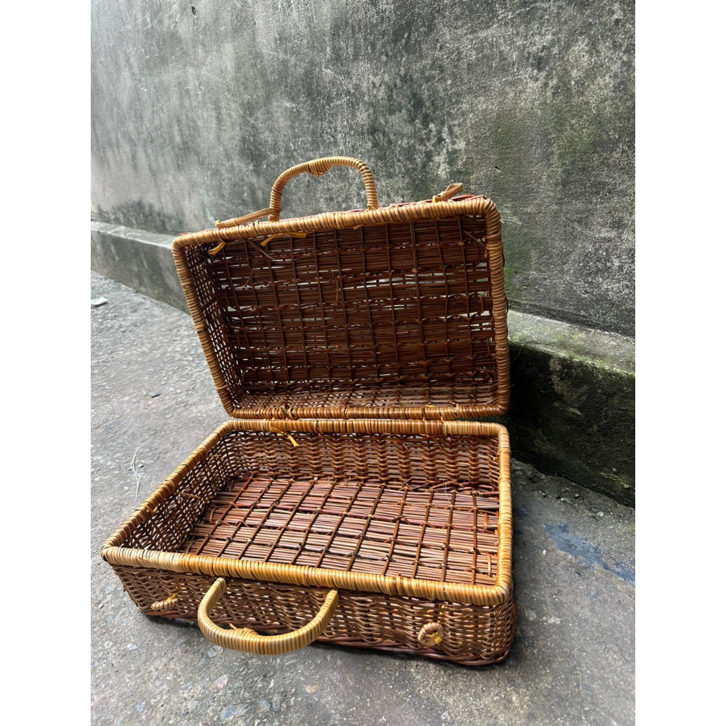 Hộp đựng đồ trang trí Vali Đan Bằng Mây Tre, Đựng Đồ Trang Điểm Phong Cách Vintage