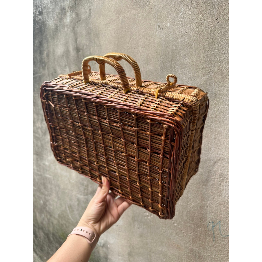 Hộp đựng đồ trang trí Vali Đan Bằng Mây Tre, Đựng Đồ Trang Điểm Phong Cách Vintage