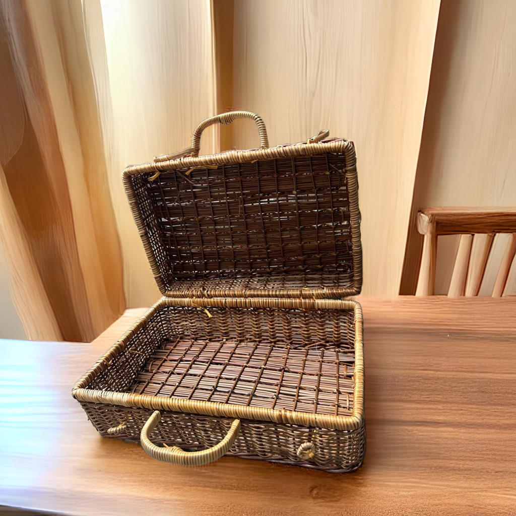 Hộp đựng đồ trang trí Vali Đan Bằng Mây Tre, Đựng Đồ Trang Điểm Phong Cách Vintage