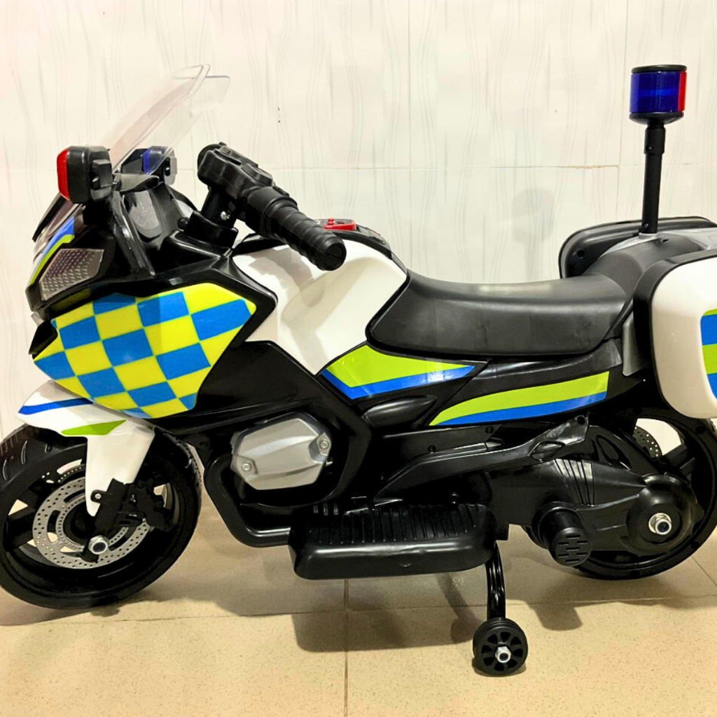 Xe Máy Điện Đạp Chân Ga Cảnh Sát Có 2 Bánh Phụ Cho Bé Có Nhạc Đèn Cho Bé 2-6 Tuổi